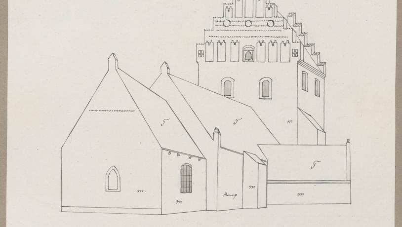 Tegning af Bovense Kirke