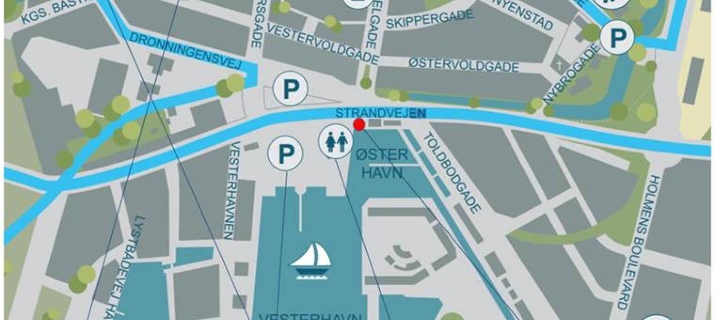 Kort til praktisk information om din tur til Sprogø - parkering - toilet - mødested