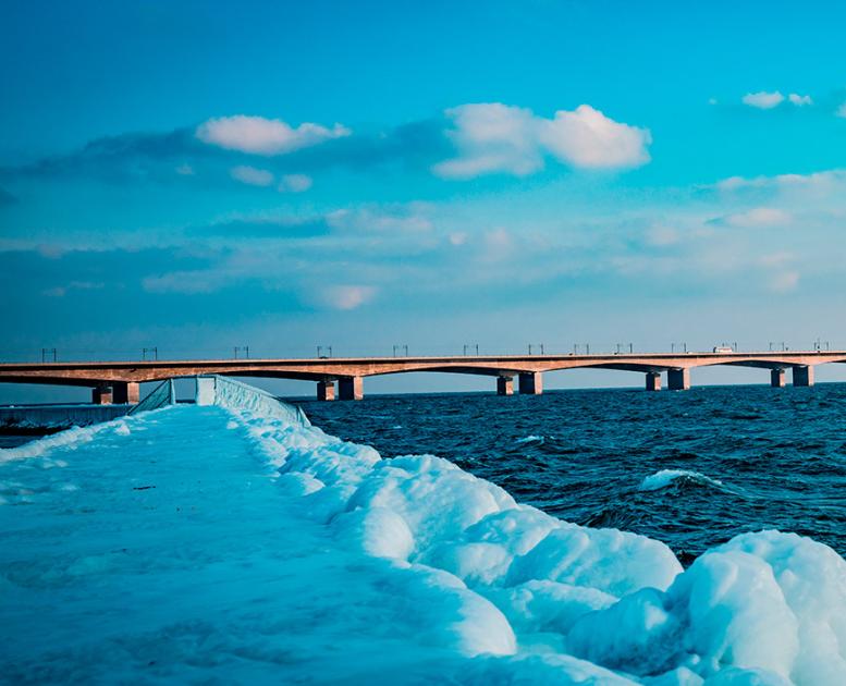 Nyborg Fyn Danmark Vinter Storebæltsbroen